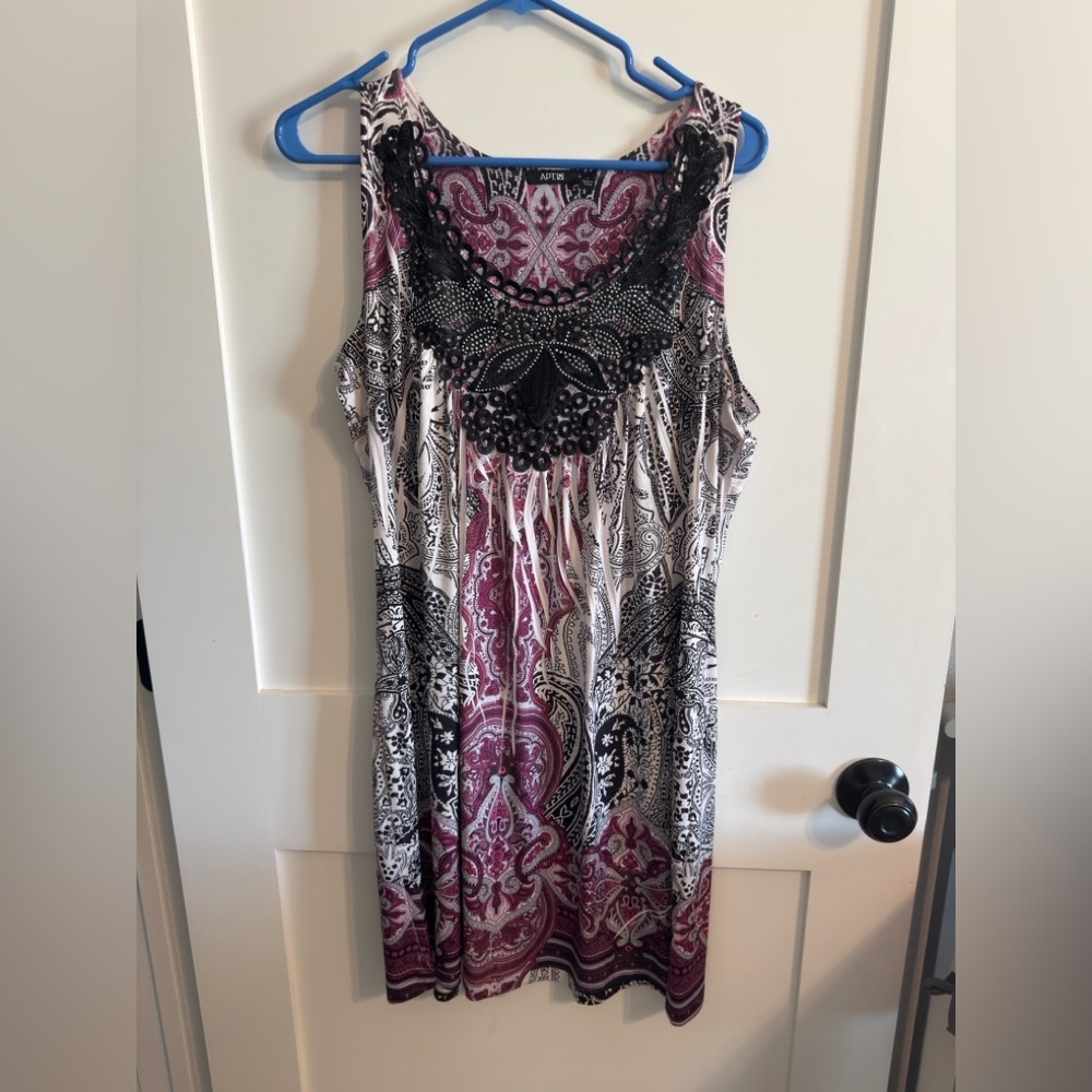Apt. 9 Paisley Sleeveless Dress in Black, Pink, and White